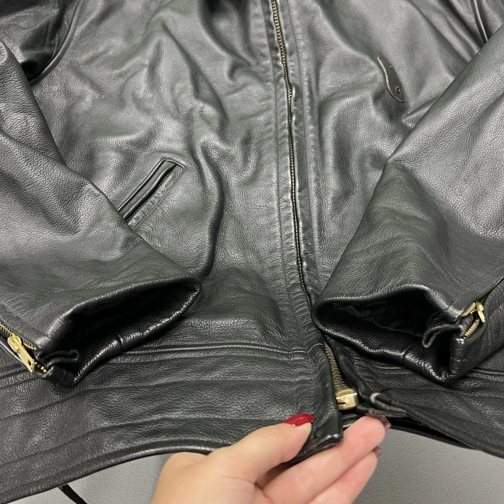 San Diego Leather Jacket Factory Biker Jacket Mens 46 L Black Side Lace USA Made